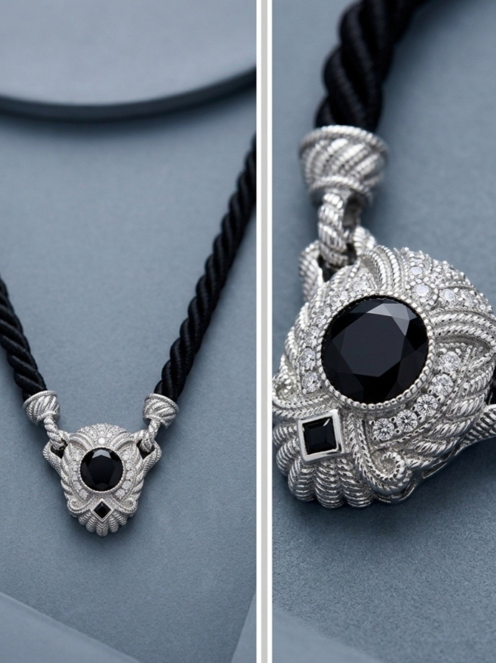 Judith Ripka Sterling Silver Black Stone Cord NecklaceStunning authentic Judith